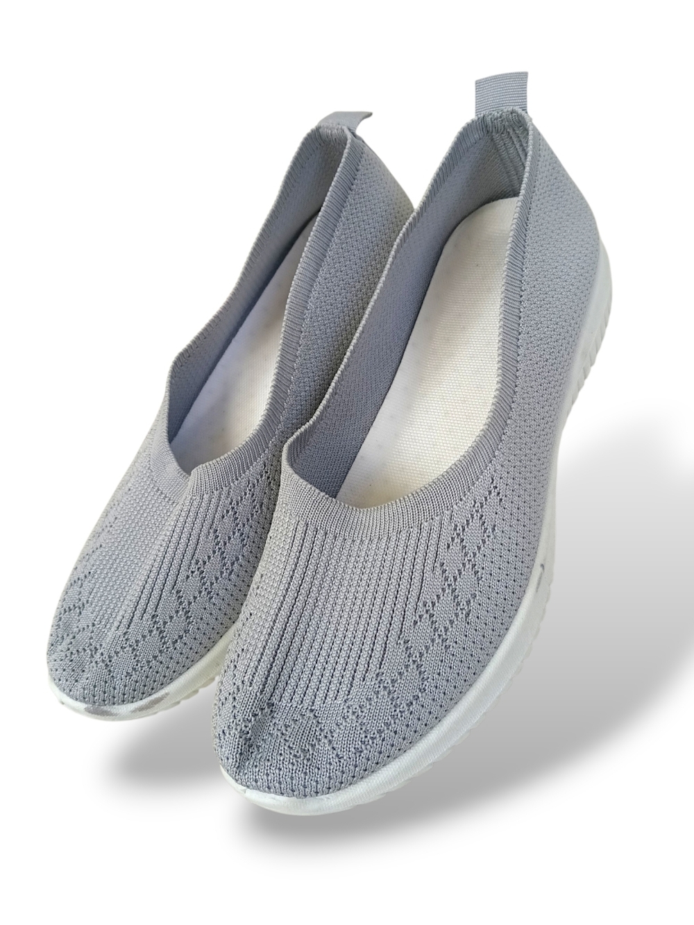 Grey Diamond Knit Slip-On Walking Shoes Lightweight Sneakers Cushioned Casual